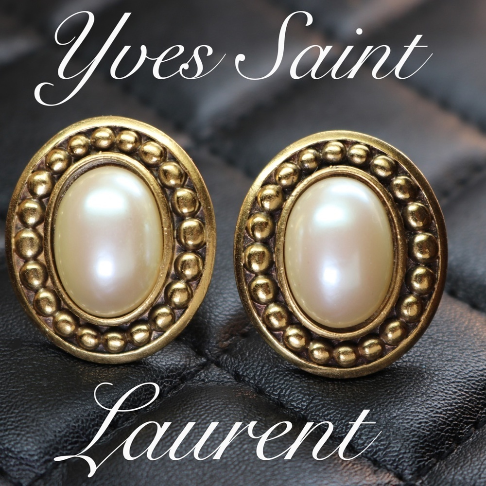 YSL Vintage Yves Saint Laurent Pearl Cabochon Earrings - Picture 11 of 16